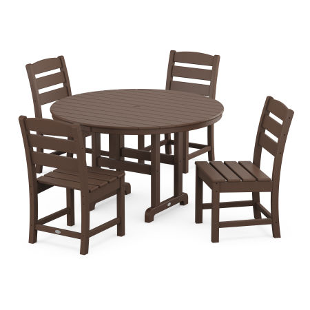 Lakeside 5-Piece Round Farmhouse Side Chair Dining Set in Mahogany