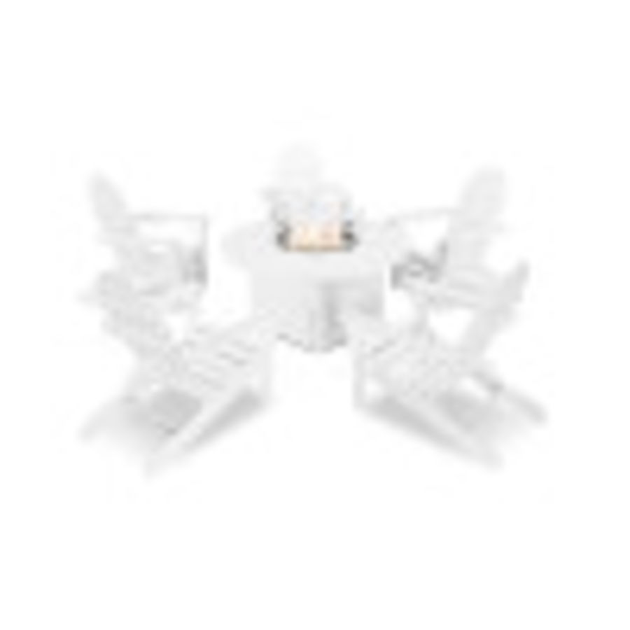 POLYWOOD Classic Folding Adirondack 6-Piece Conversation Set with Fire Pit Table in White