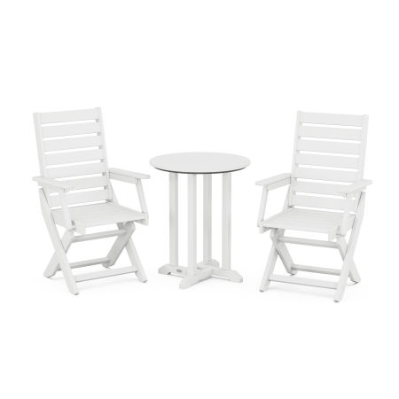 POLYWOOD Captain Folding Chair 3-Piece Round Dining Set in White