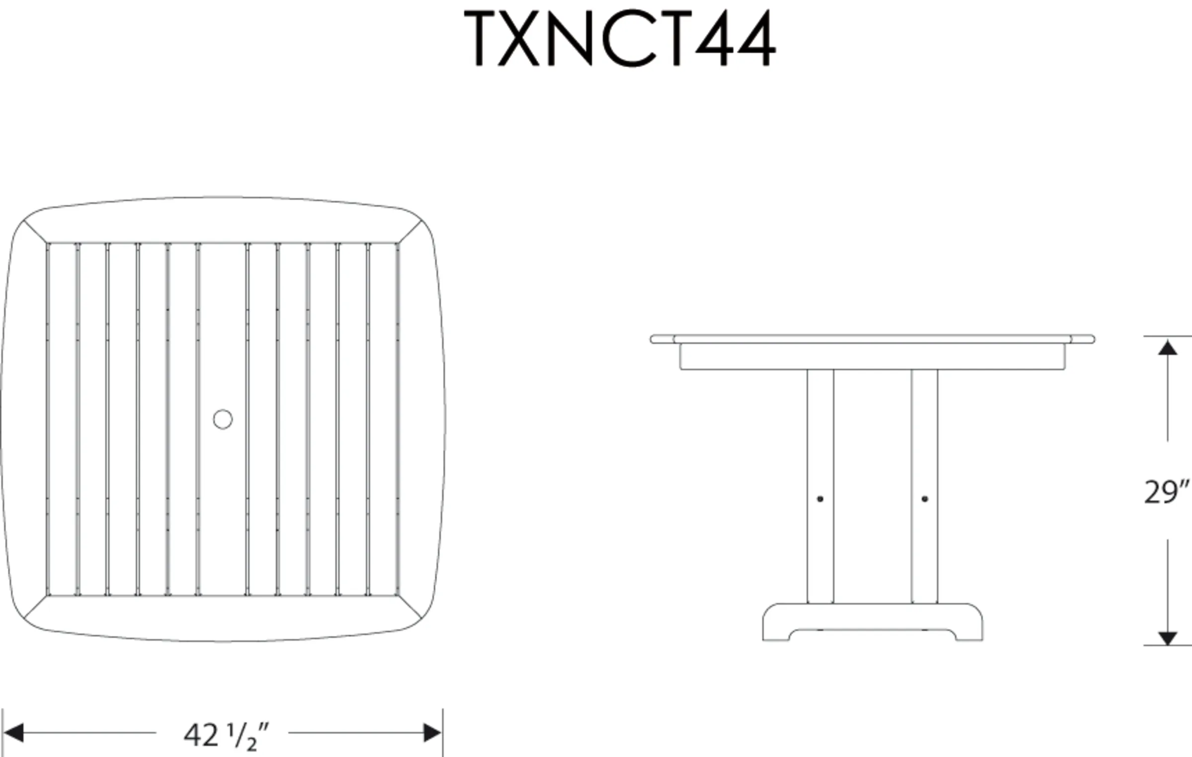 Dimensions for Yacht Club 44" Dining Table
