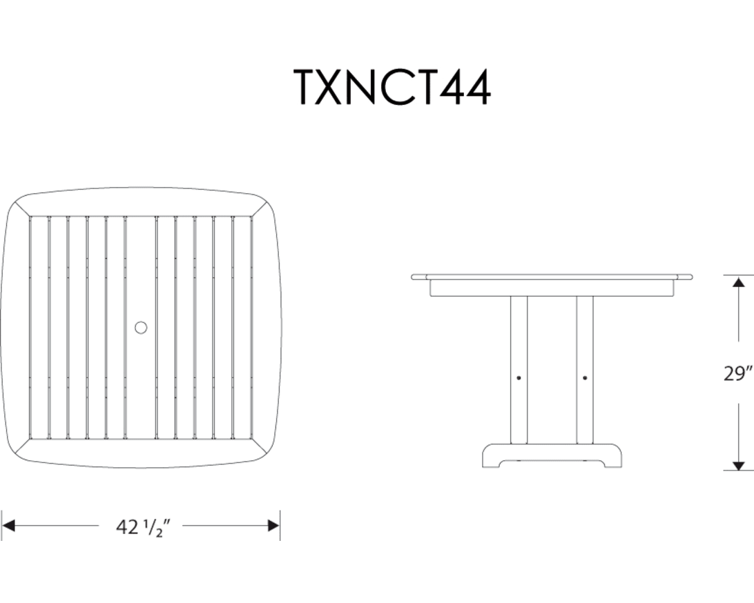Dimensions for Yacht Club 44" Dining Table
