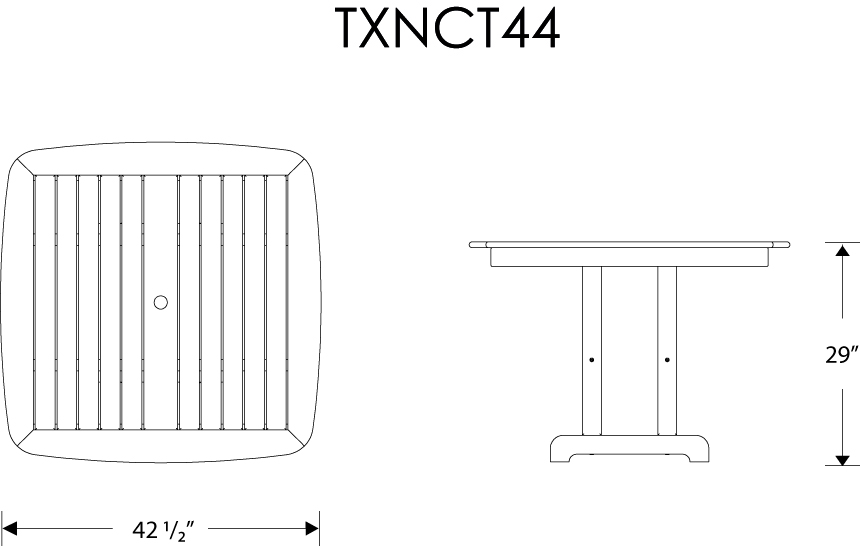 Dimensions for Yacht Club 44" Dining Table
