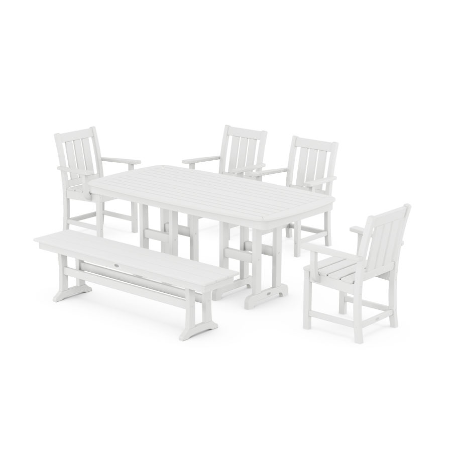 POLYWOOD Oxford 6-Piece Dining Set with Bench in White