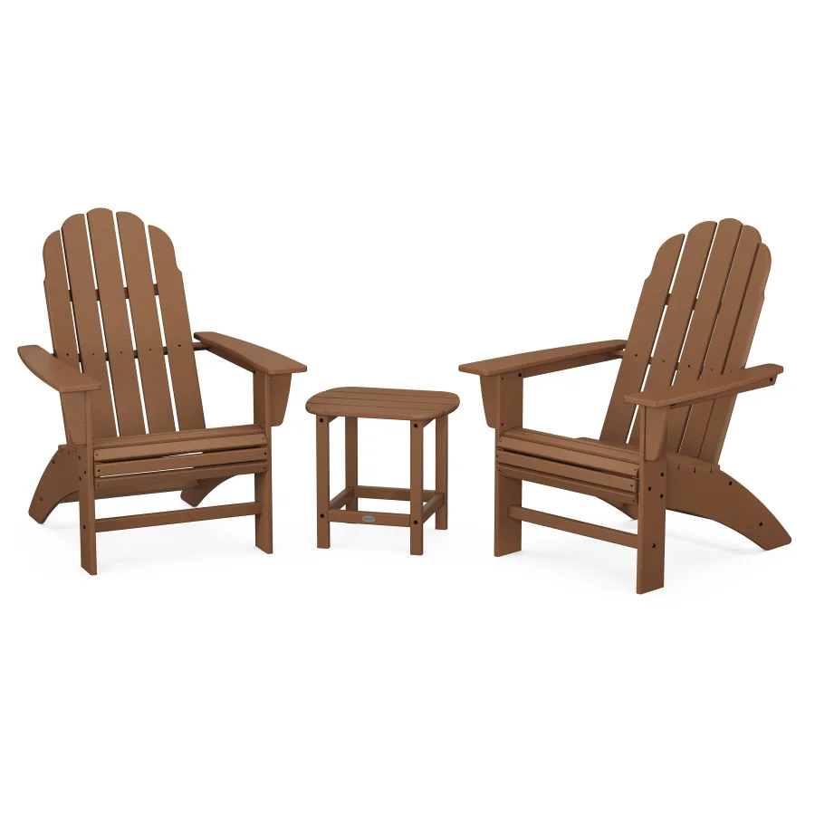 POLYWOOD Vineyard 3-Piece Curveback Adirondack Set with South Beach 18" Side Table in Teak