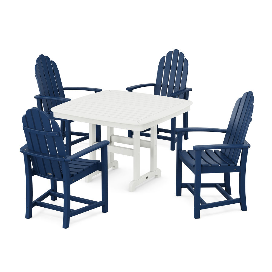 POLYWOOD Classic Adirondack 5-Piece Dining Set with Trestle Legs in Navy / White