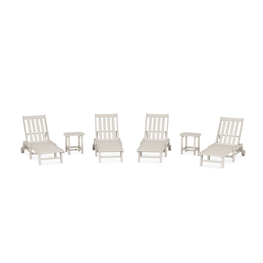 POLYWOOD Vineyard 6-Piece Chaise with Wheels Set in Sand