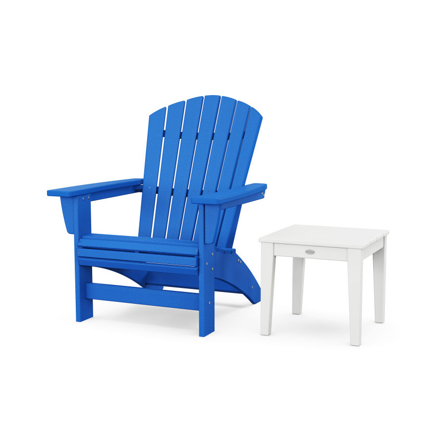 POLYWOOD Nautical Grand Adirondack Chair with Side Table in Pacific Blue / White