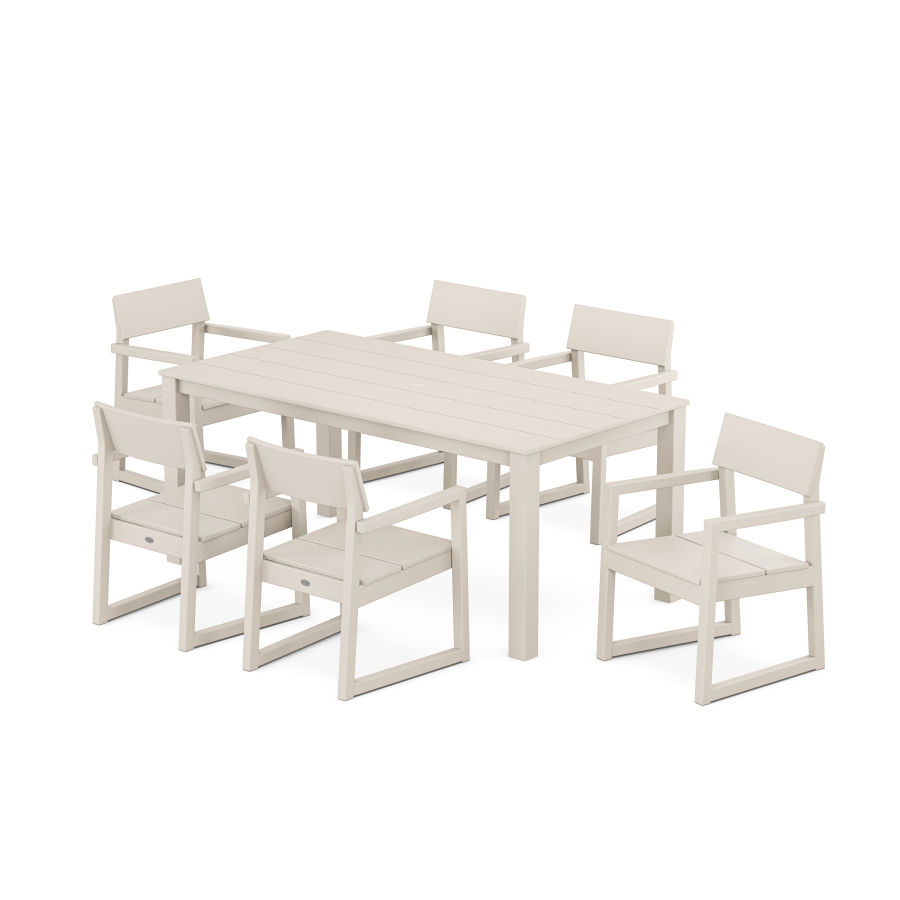 POLYWOOD EDGE Arm Chair 7-Piece Parsons Dining Set in Sand