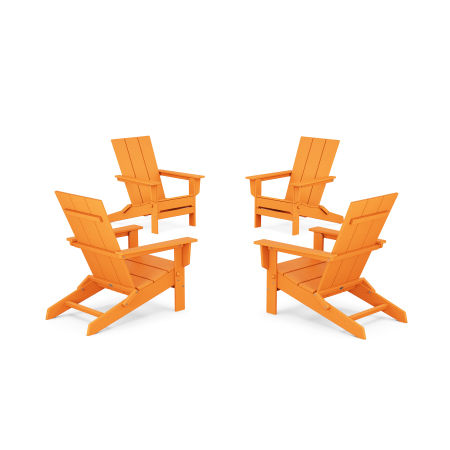 POLYWOOD 4-Piece Modern Studio Folding Adirondack Chair Conversation Set in Tangerine