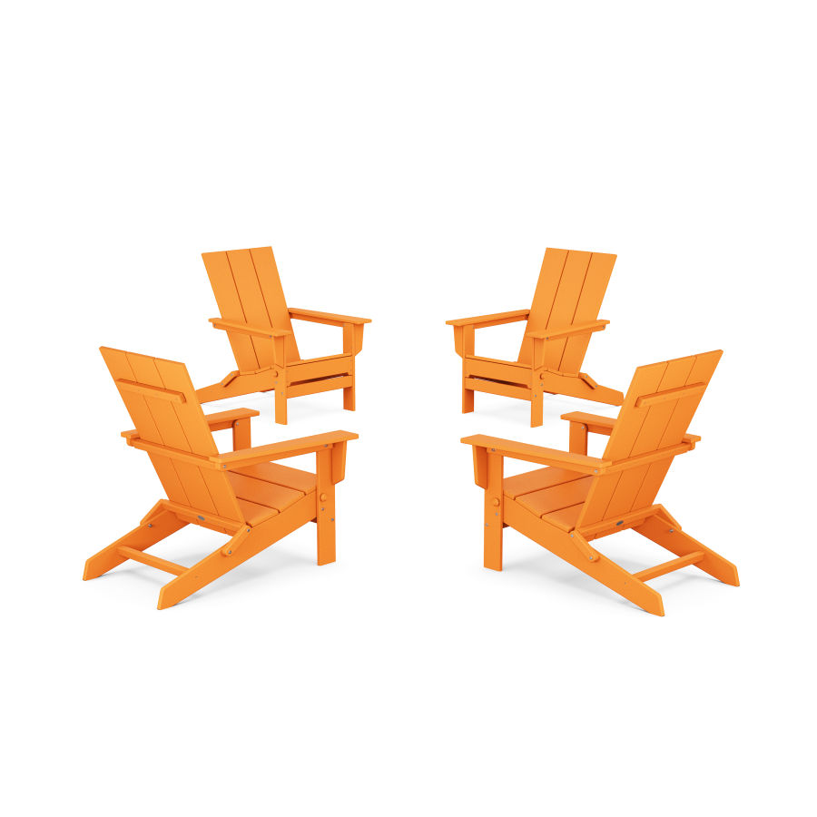 POLYWOOD 4-Piece Modern Studio Folding Adirondack Chair Conversation Set in Tangerine