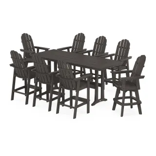 POLYWOOD Vineyard Curveback Adirondack Swivel 9-Piece Farmhouse Bar Set with Trestle Legs in Vintage Finish