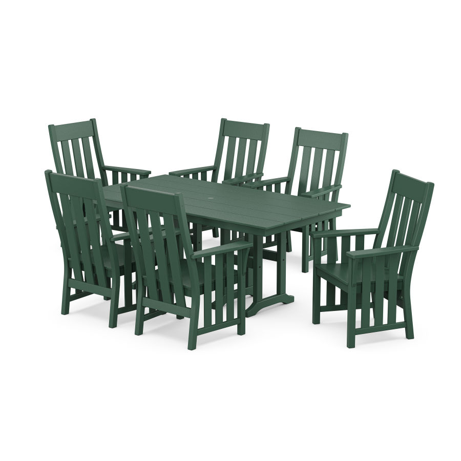 POLYWOOD Acadia Arm Chair 7-Piece Farmhouse Dining Set in Green