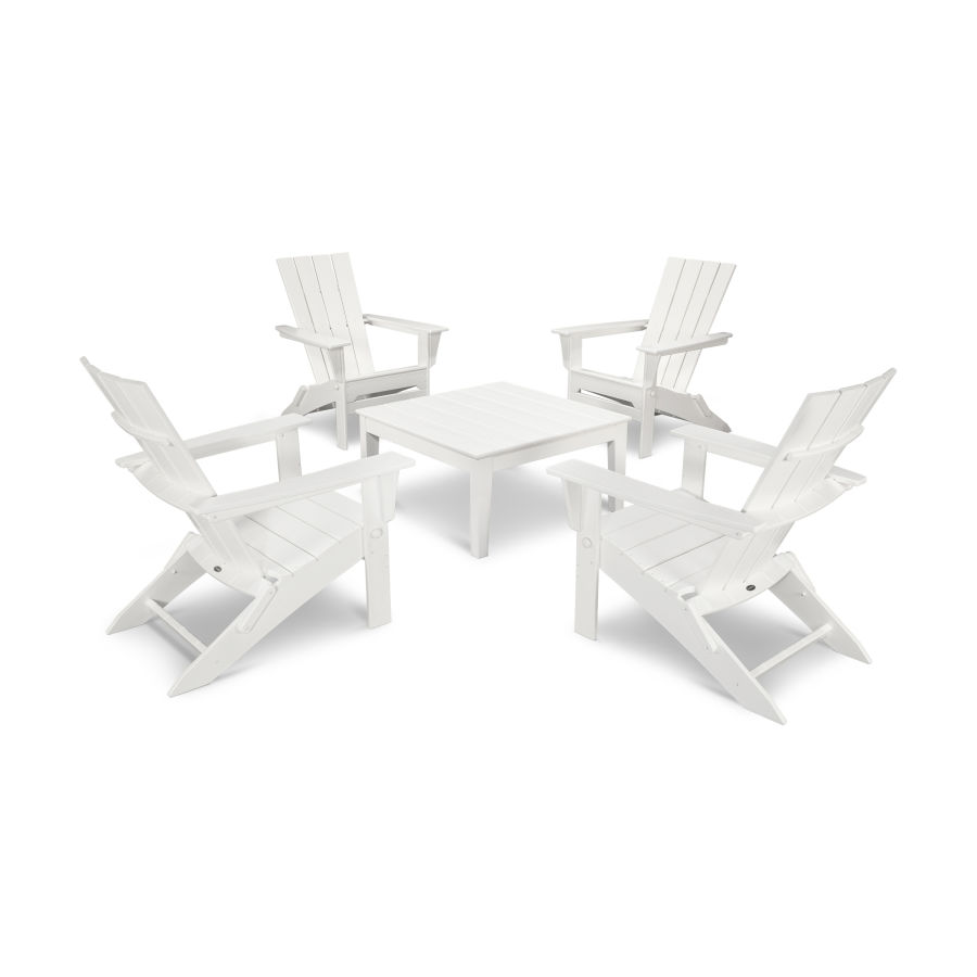 POLYWOOD Quattro Folding Chair 5-Piece Conversation Set in White