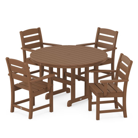Lakeside 5-Piece Round Farmhouse Arm Chair Dining Set in Teak