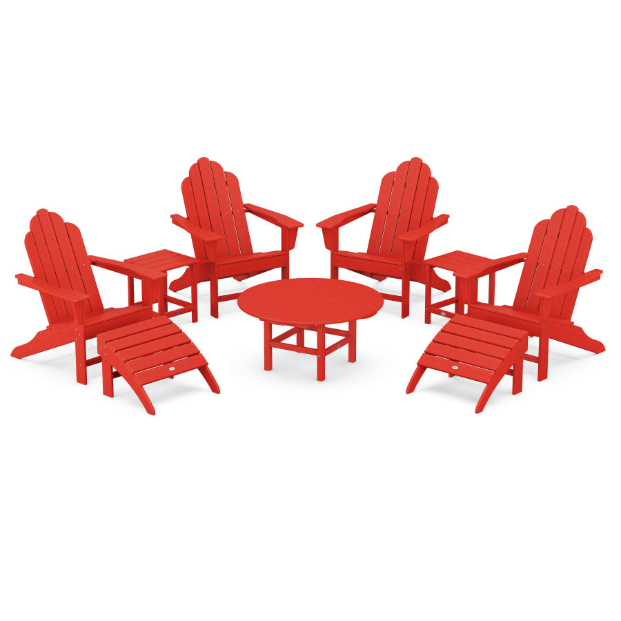 POLYWOOD Long Island Adirondack 9-Piece Conversation Group in Sunset Red
