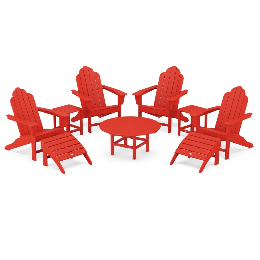 POLYWOOD Long Island Adirondack 9-Piece Conversation Group in Sunset Red