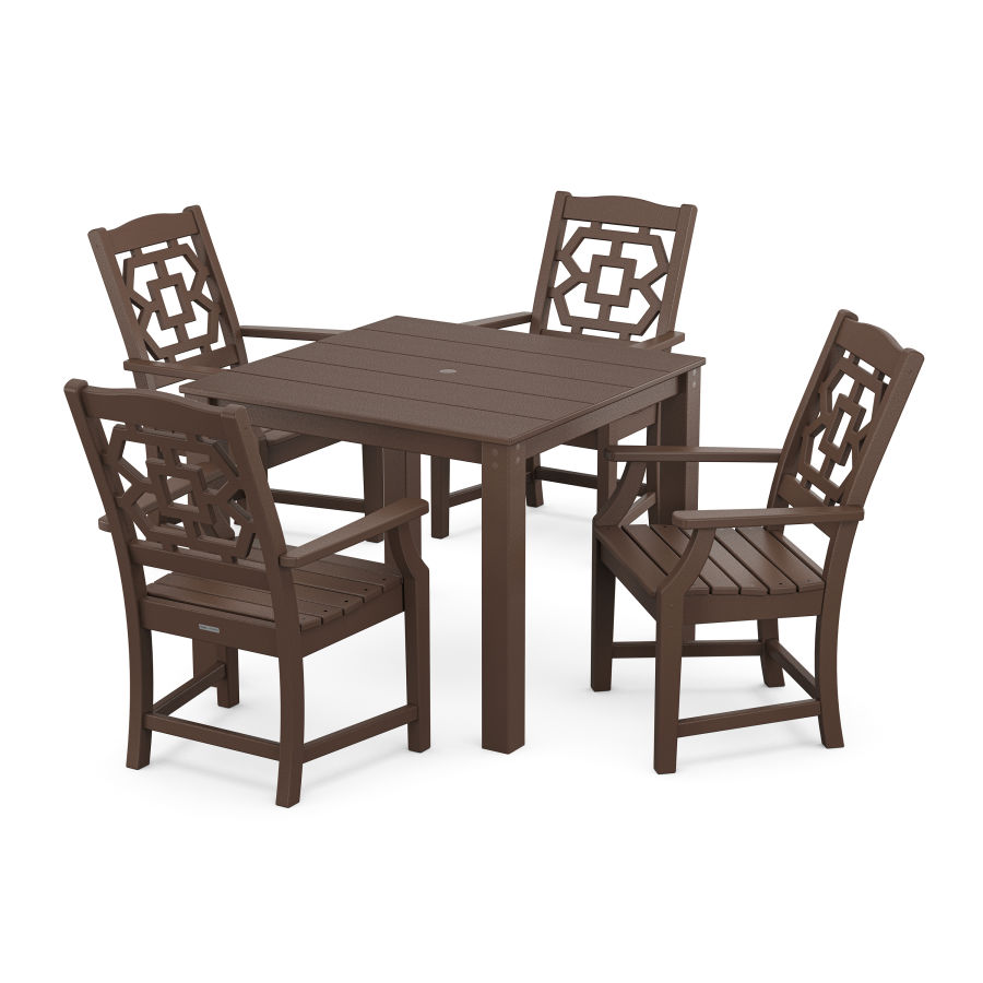 POLYWOOD Chinoiserie 5-Piece Parsons Dining Set in Mahogany