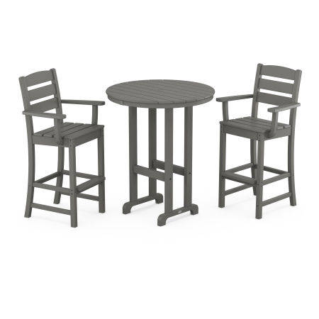 Lakeside 3-Piece Round Bar Arm Chair Set in Slate Grey