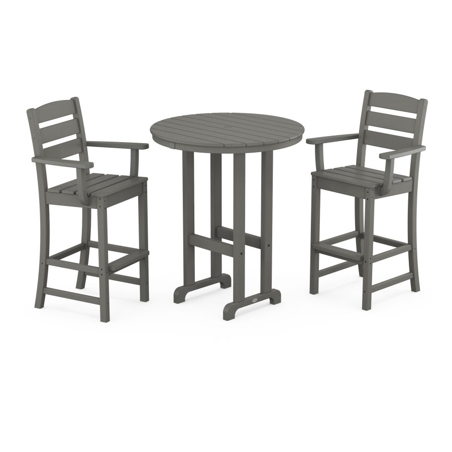 POLYWOOD Lakeside 3-Piece Round Bar Arm Chair Set in Slate Grey