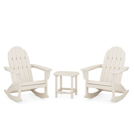 Vineyard 3-Piece Adirondack Rocking Chair Set with South Beach 18" Side Table in Sand