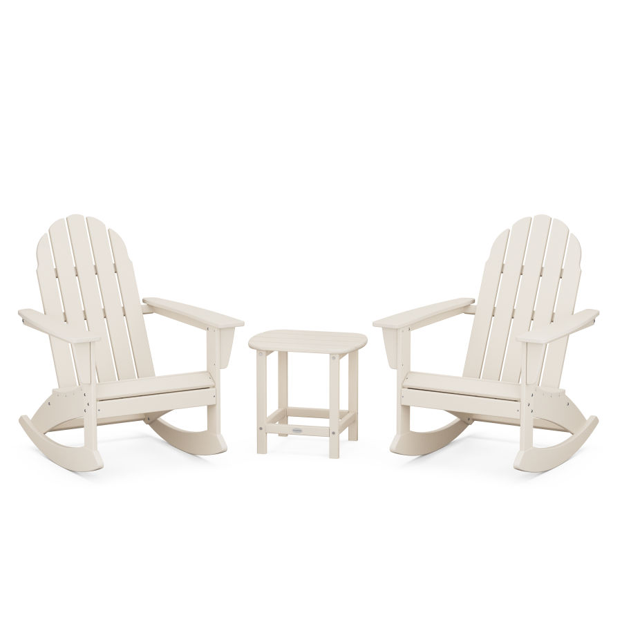 POLYWOOD Vineyard 3-Piece Adirondack Rocking Chair Set with South Beach 18" Side Table in Sand