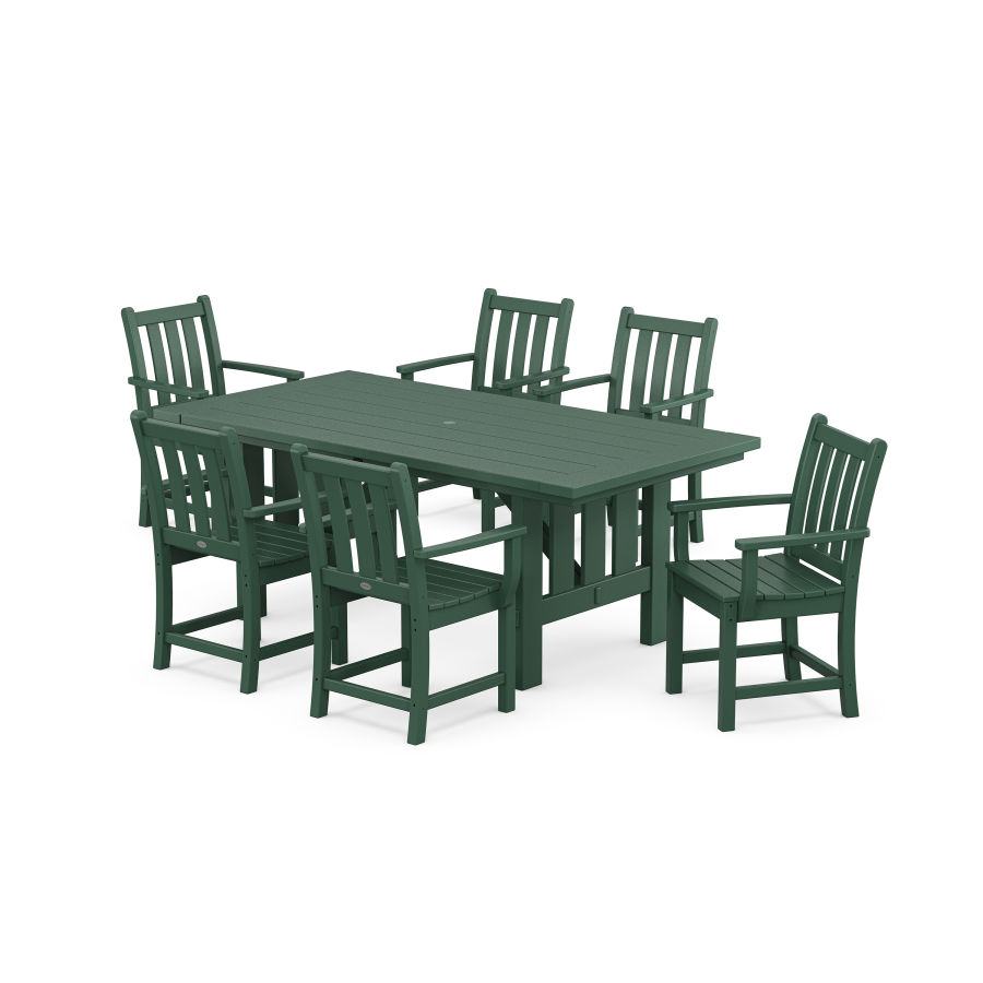 POLYWOOD Traditional Garden Arm Chair 7-Piece Mission Dining Set in Green