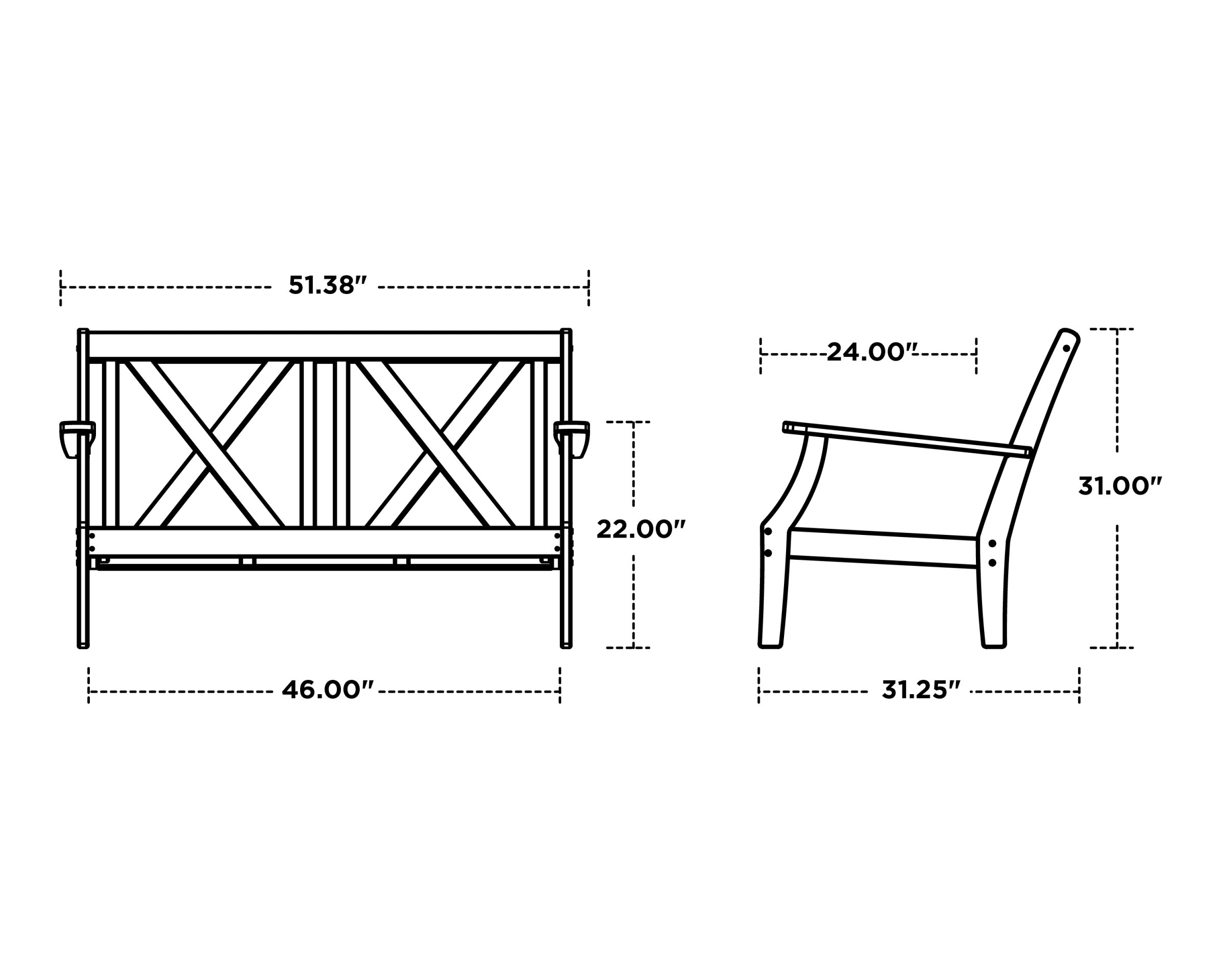 Dimensions for Braxton Deep Seating Loveseat
