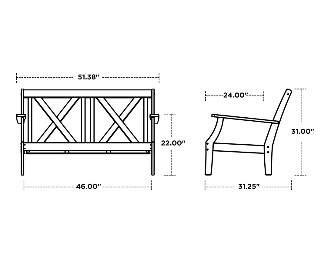 Dimensions for Braxton Deep Seating Loveseat