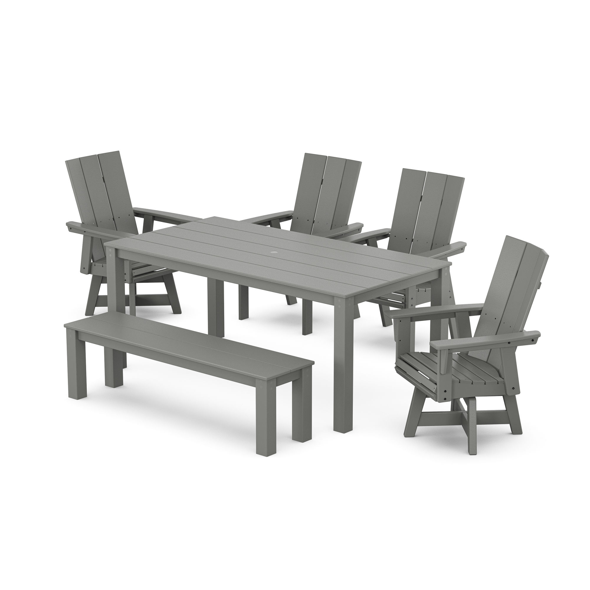 POLYWOOD® Modern Curveback Adirondack 6Piece Parsons Swivel Dining Set