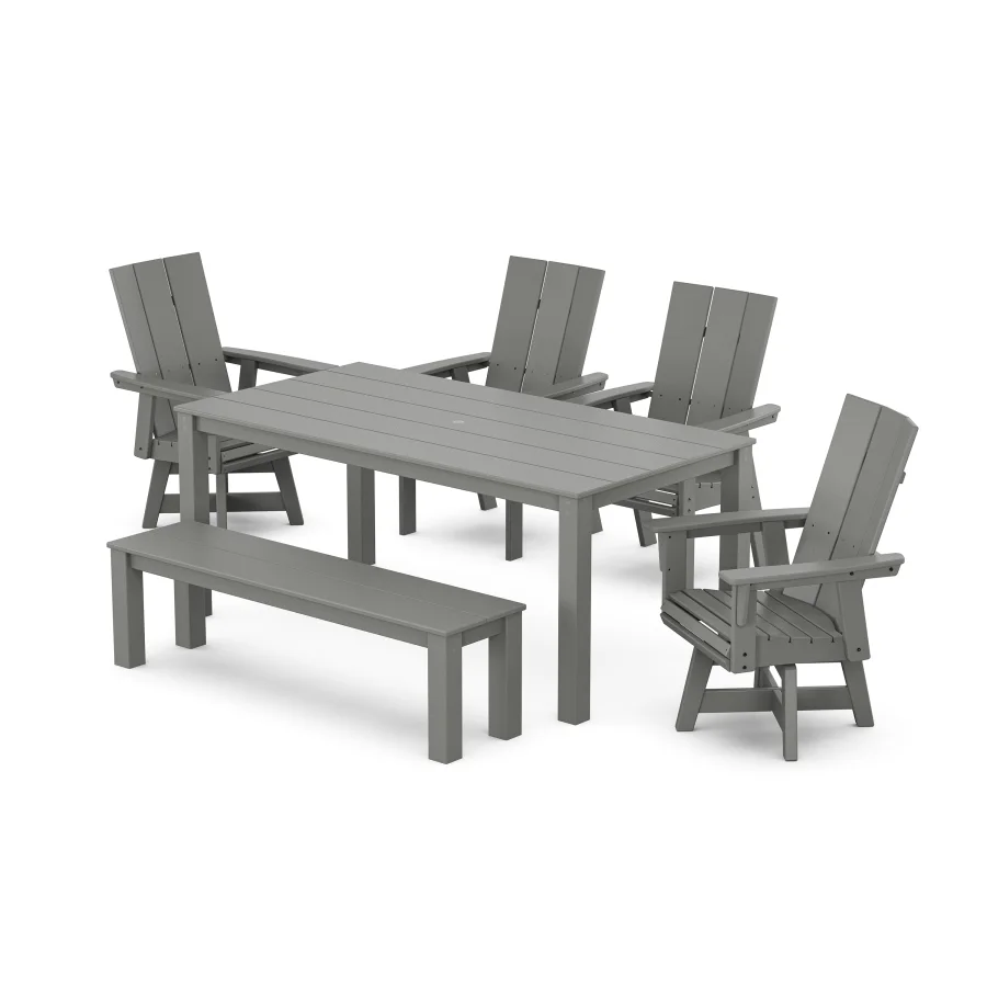 POLYWOOD Modern Curveback Adirondack 6-Piece Parsons Swivel Dining Set with Bench