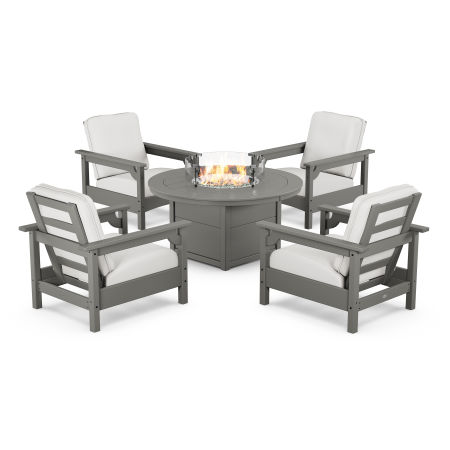Club 5-Piece Conversation Set with Fire Pit Table in Slate Grey / Natural Linen