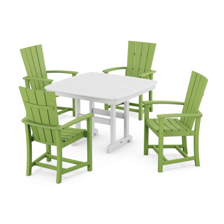 POLYWOOD Quattro 5-Piece Dining Set with Trestle Legs in Lime / White
