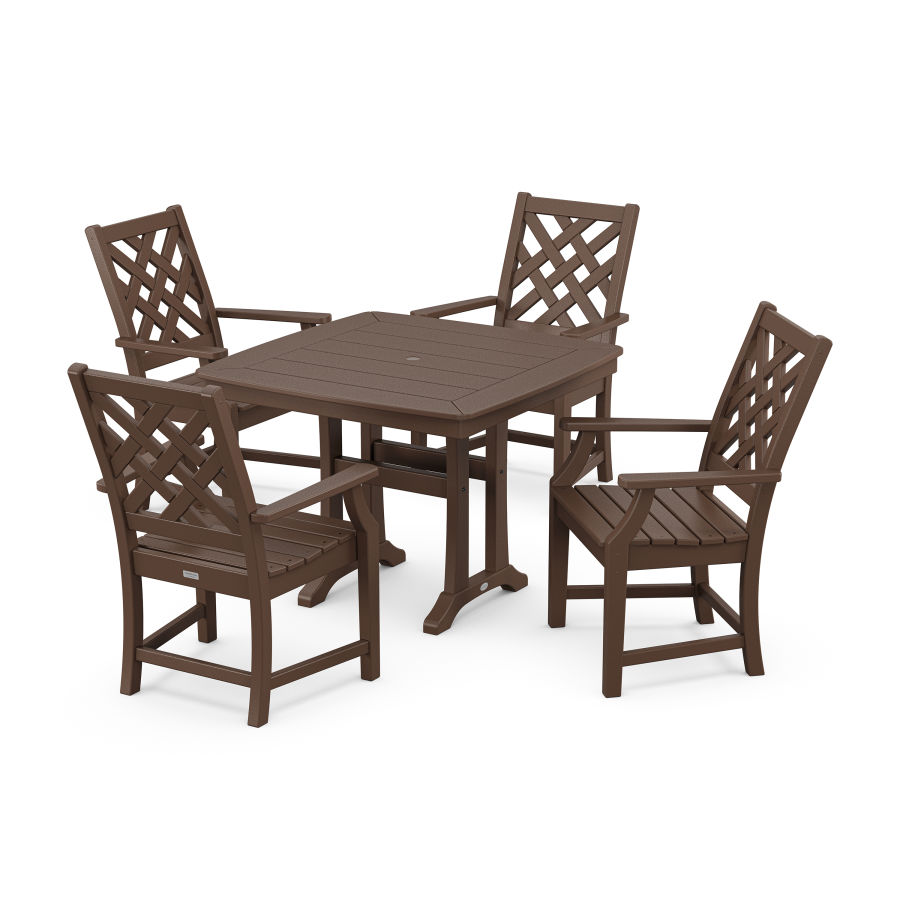 POLYWOOD Wovendale 5-Piece Dining Set with Trestle Legs in Mahogany