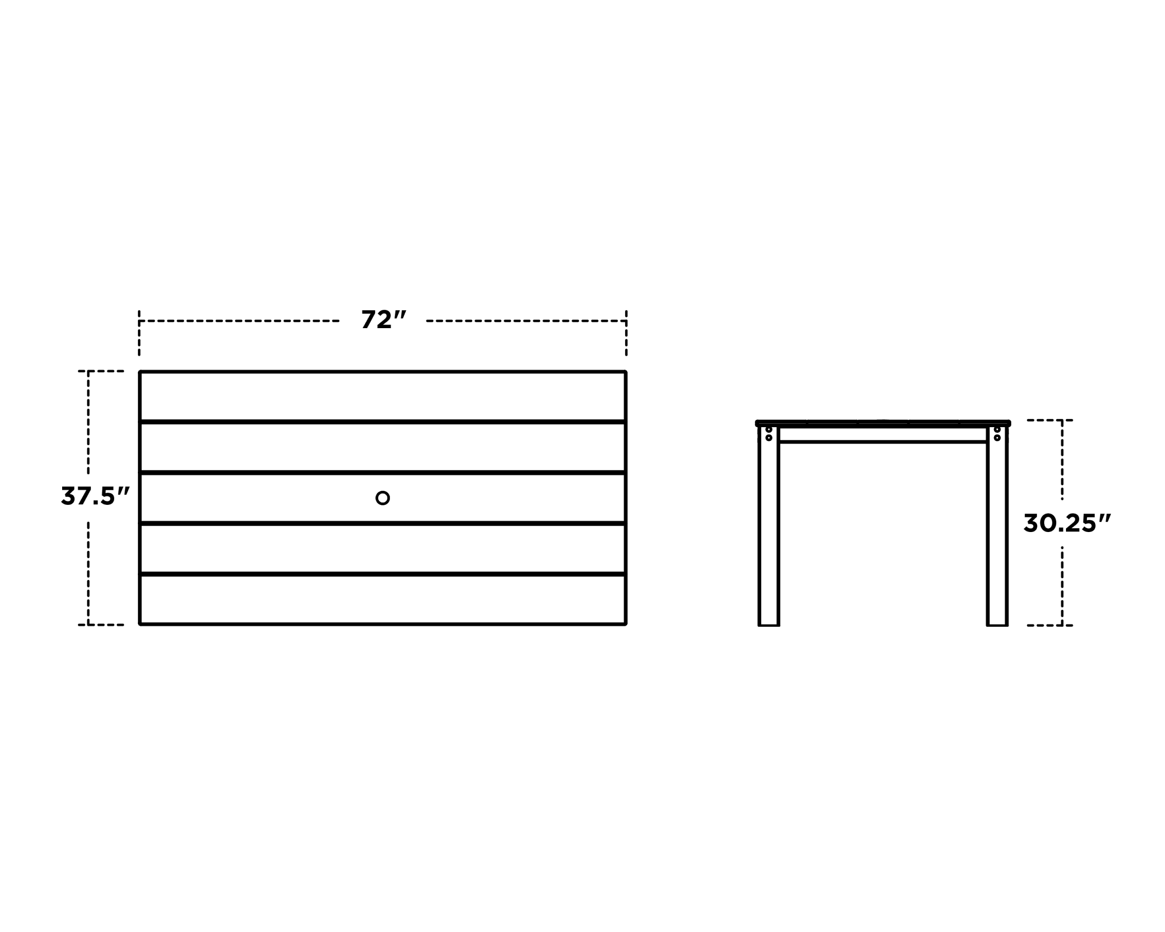 Dimensions for Parsons 38" x 72" Dining Table