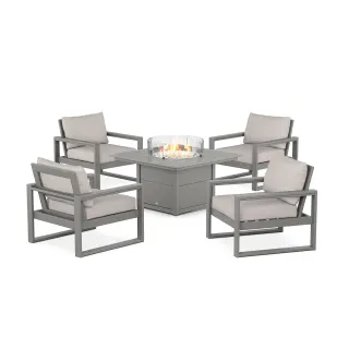 POLYWOOD EDGE Sectional 5-Piece Deep Seating Set with Fire Pit Table