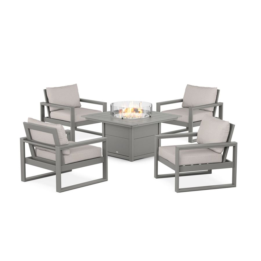 POLYWOOD EDGE Sectional 5-Piece Deep Seating Set with Fire Pit Table