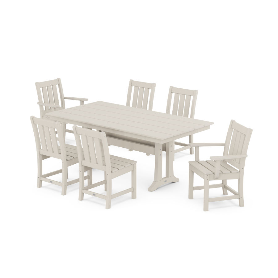 POLYWOOD Oxford 7-Piece Farmhouse Dining Set with Trestle Legs in Sand