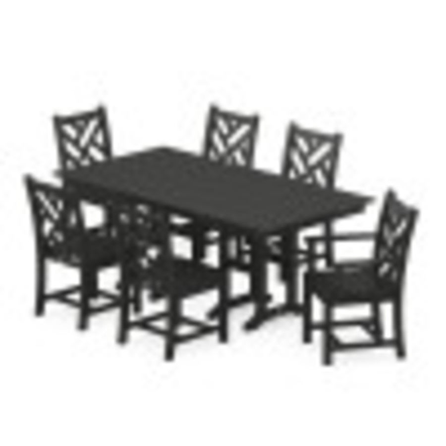 POLYWOOD Chippendale 7-Piece Farmhouse Dining Set in Black