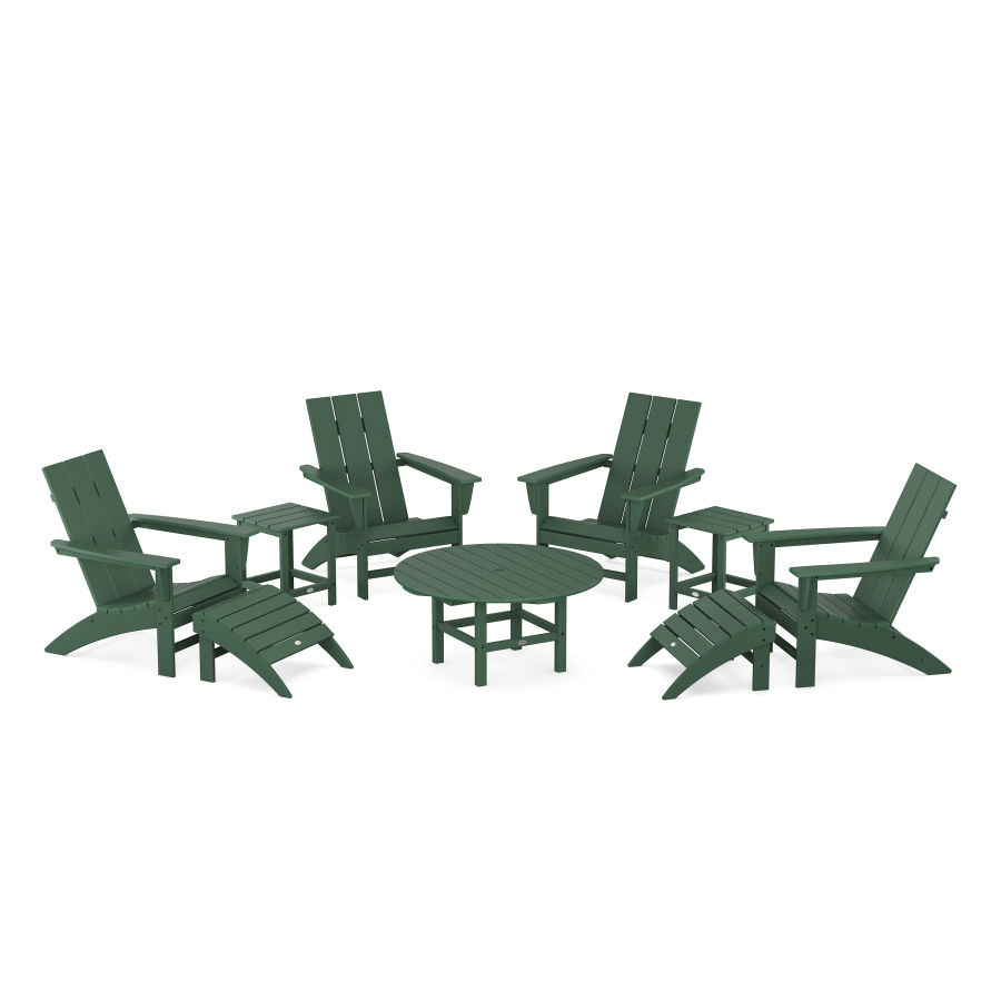 POLYWOOD Modern Adirondack Chair 9-Piece Conversation Set in Green
