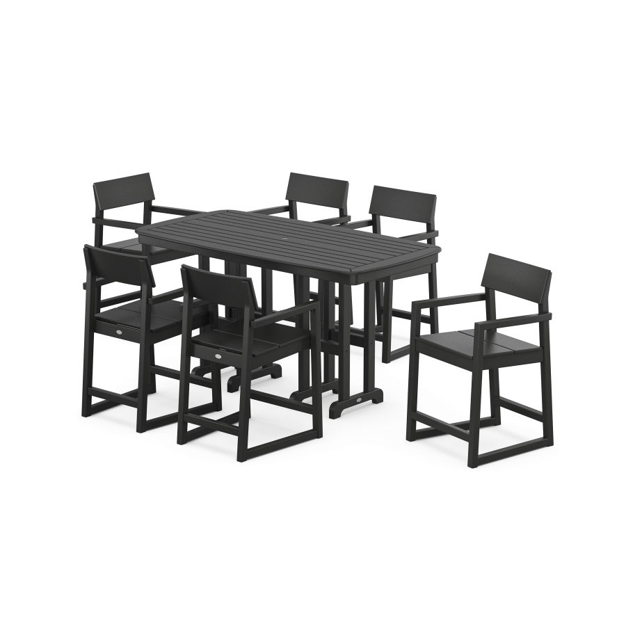 POLYWOOD EDGE Arm Chair 7-Piece Counter Set in Black