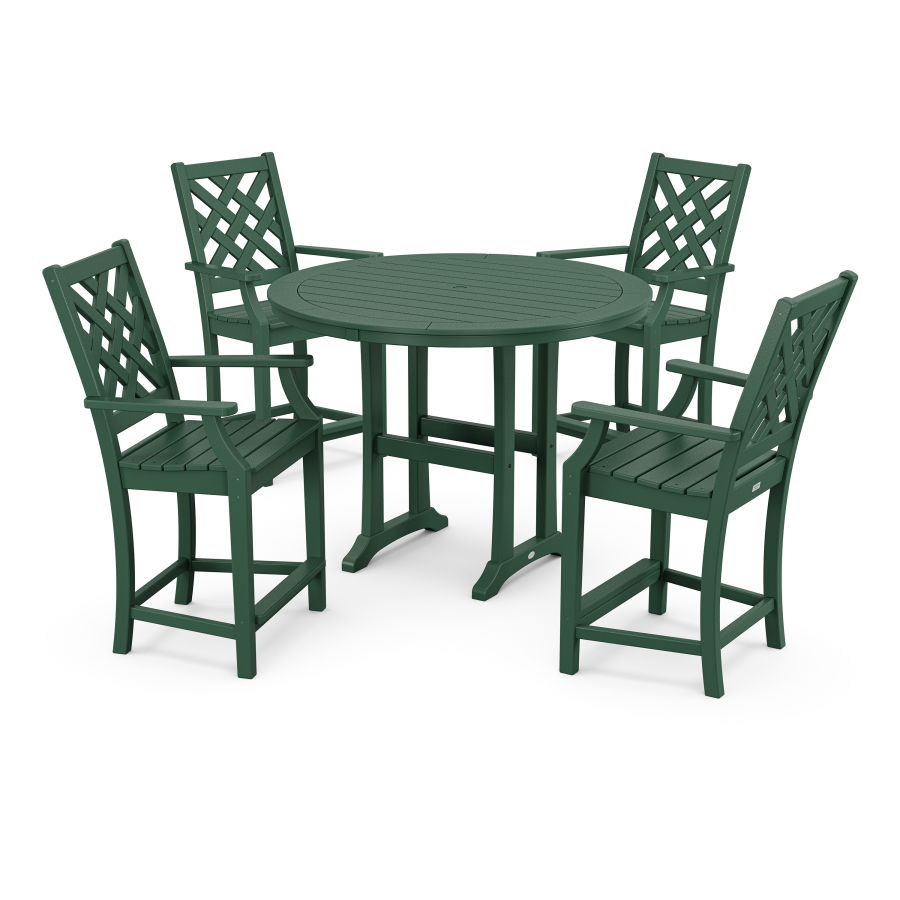 POLYWOOD Wovendale 5-Piece Round Counter Set in Green