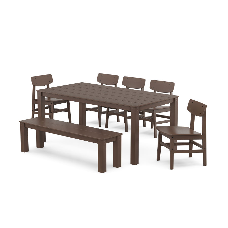 POLYWOOD Modern Studio Urban Chair 7-Piece Parsons Dining Set with Bench in Mahogany