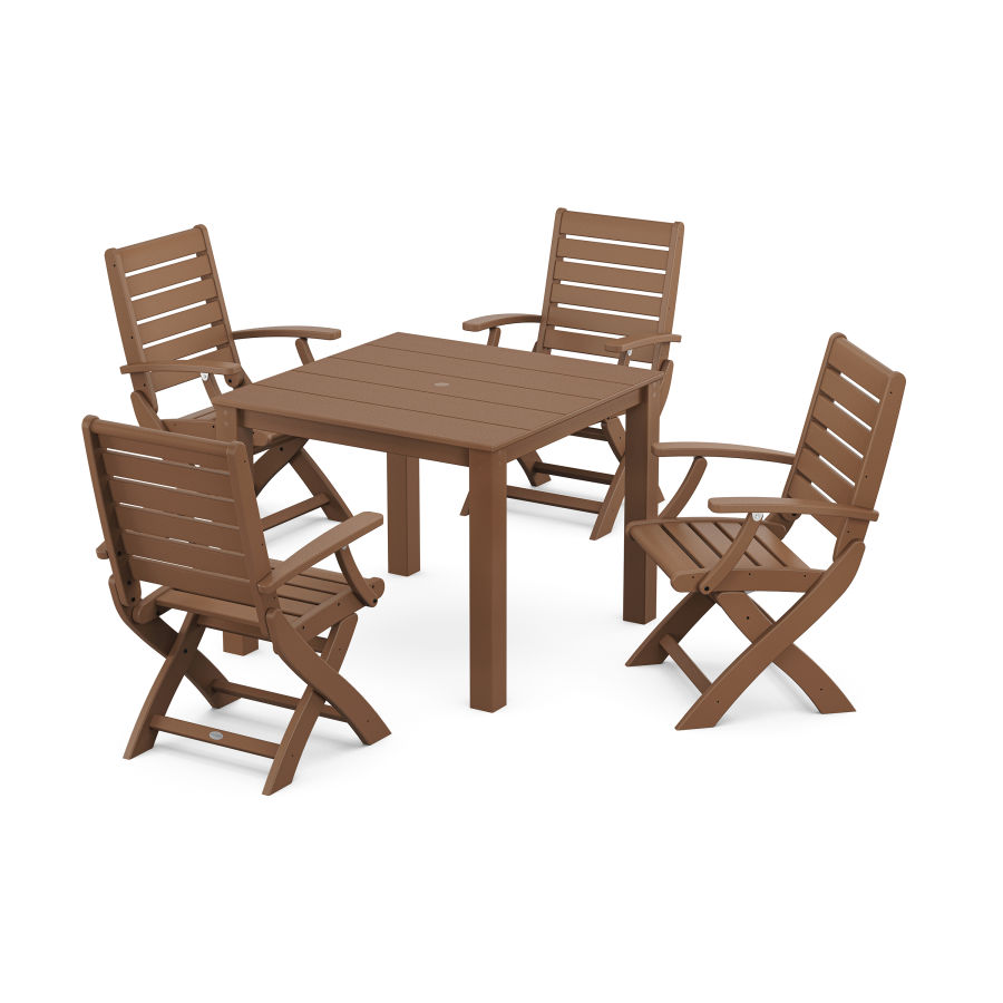 POLYWOOD Signature Folding Chair 5-Piece Parsons Dining Set in Teak