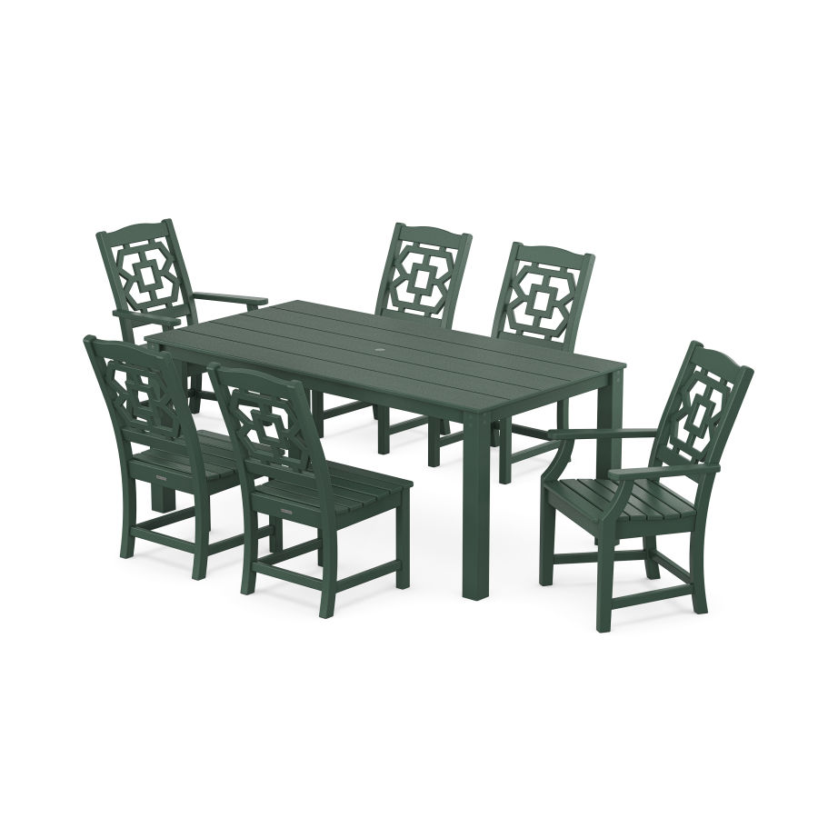 POLYWOOD Chinoiserie 7-Piece Parsons Dining Set in Green