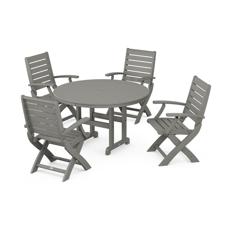 POLYWOOD Signature Folding Chair 5-Piece Round Farmhouse Dining Set