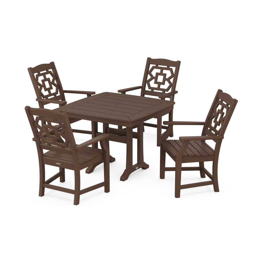 POLYWOOD Chinoiserie 5-Piece Dining Set with Trestle Legs in Mahogany