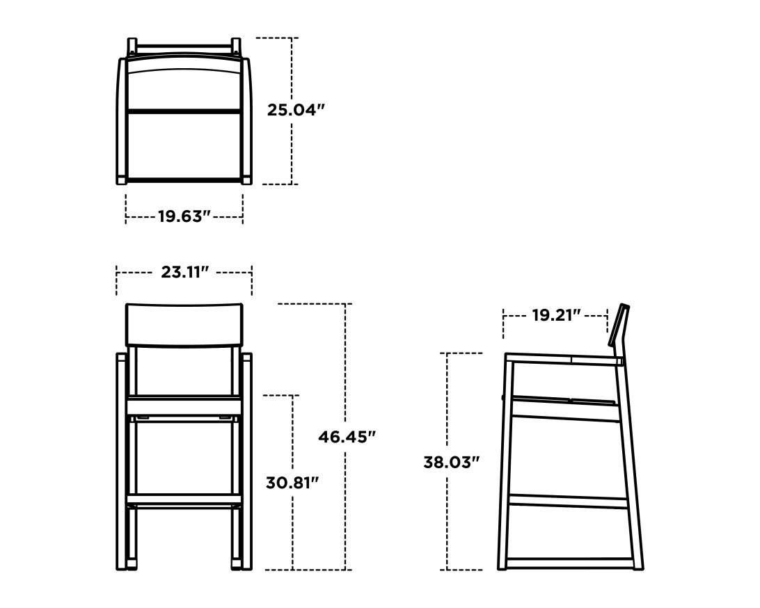 Dimensions for EDGE Bar Arm Chair