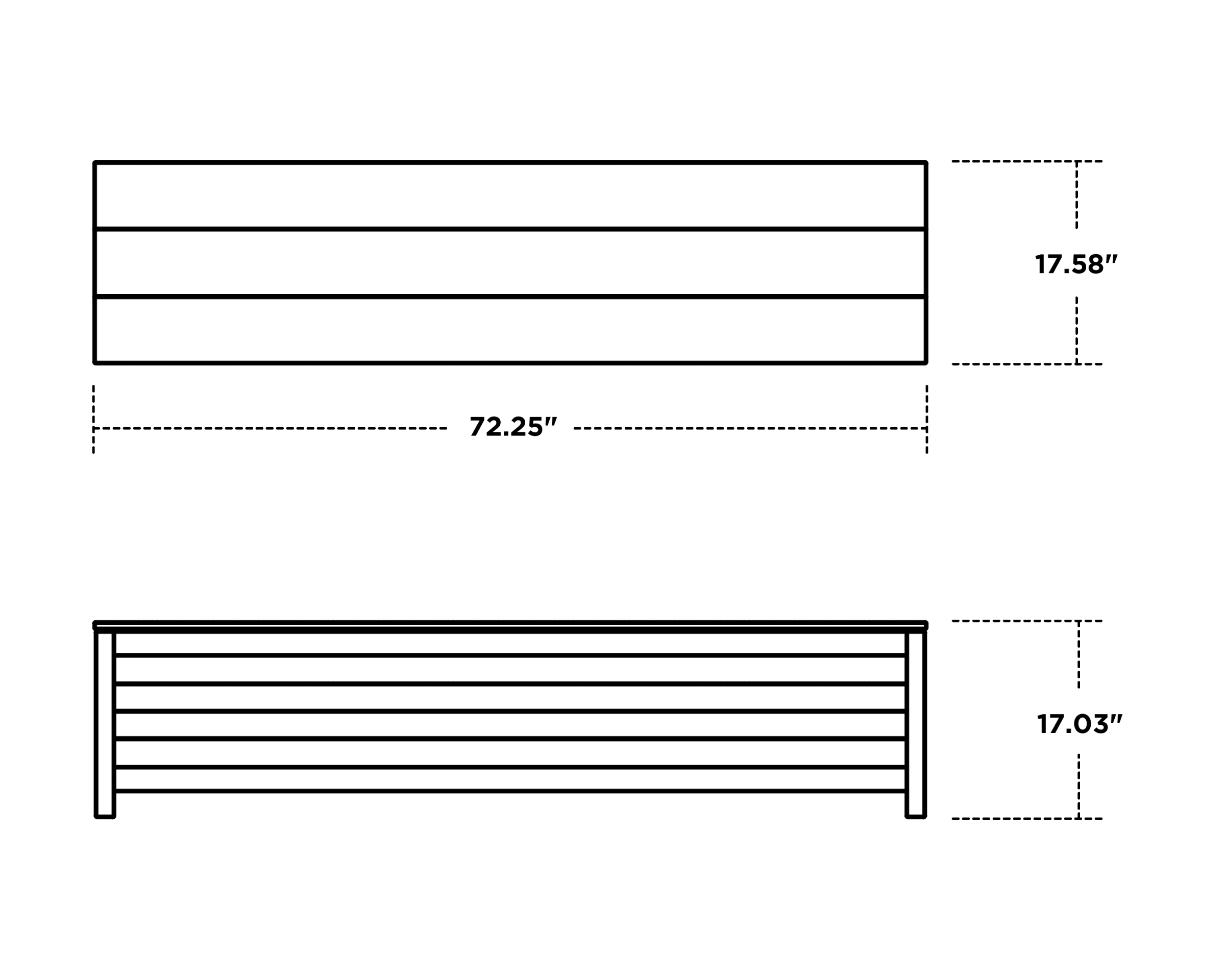 Dimensions for Nautical 72" Storage Bench