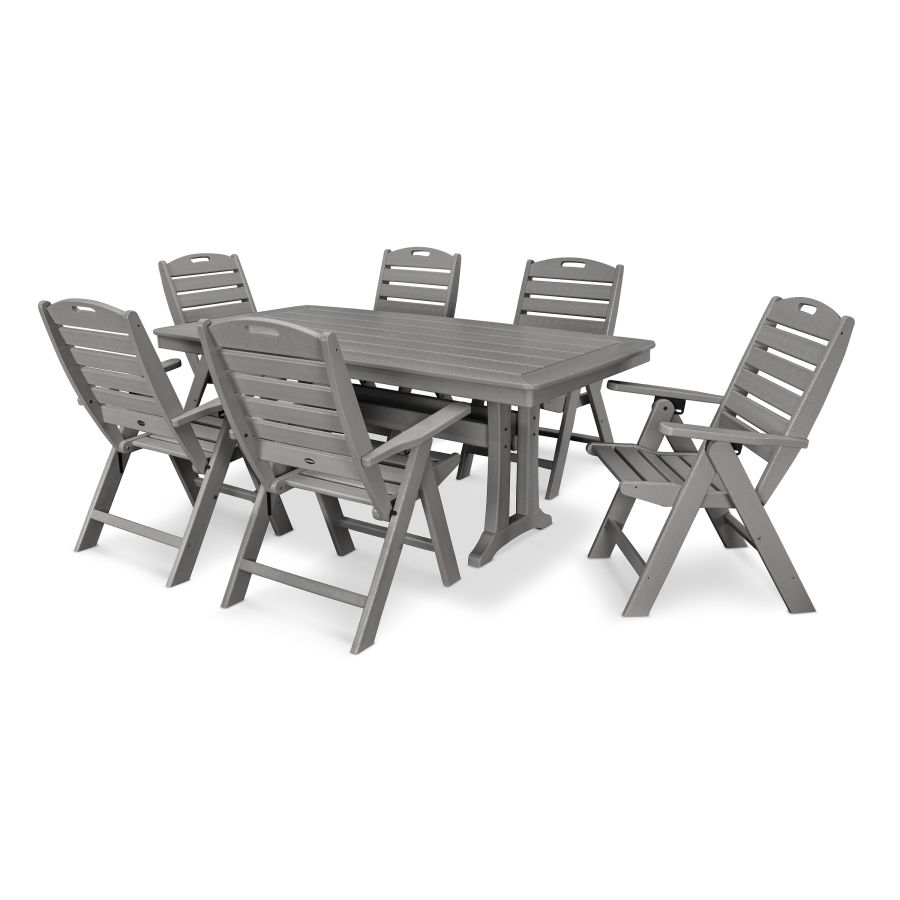 POLYWOOD Nautical Folding Highback Chair 7-Piece Dining Set with Trestle Legs
