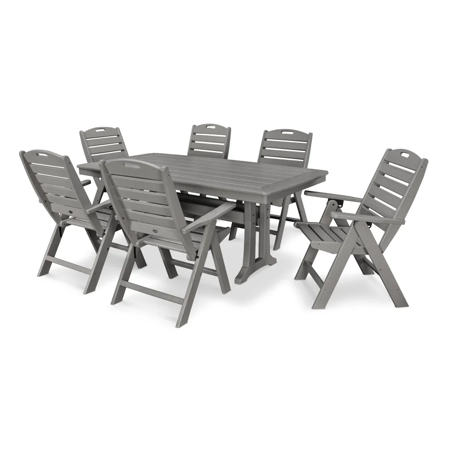 POLYWOOD Nautical Folding Highback Chair 7-Piece Dining Set with Trestle Legs